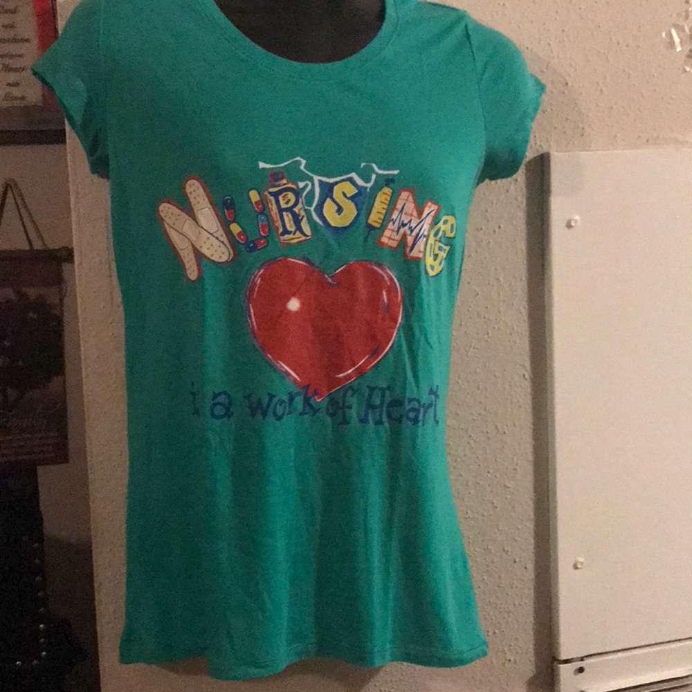 Cute Green Short  Sleeve Nursing Tee, Size Large